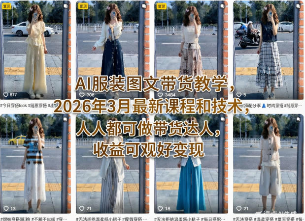 AI服装图文带货教学，2026年3月最新课程和技术，人人都可做带货达人，收益可观好变现-亿起创业网-副业兼职月入过万