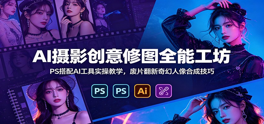 AI摄影创意修图全能工坊：PS搭配AI工具实操教学，废片翻新奇幻人像合成技巧-亿起创业网-副业兼职月入过万-自媒体、引流推广、网赚项目、短视频、技术教程等创业项目资源