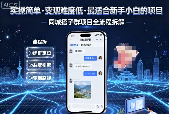 实操简单，变现难度低，最适合新手小白做的项目，每天轻松收入3张，同城搭子群项目全流程拆解-亿佰盟网