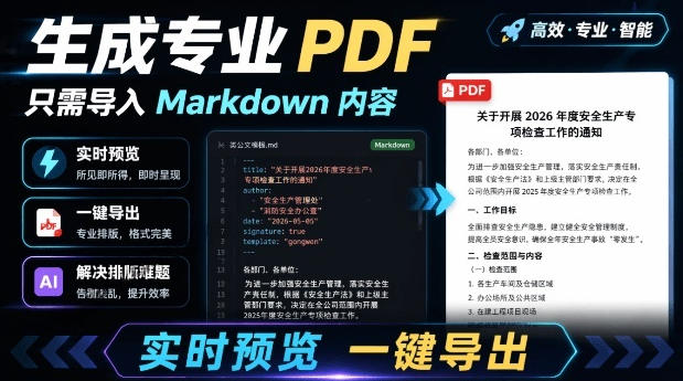 只需导入Markdown内容，实时预览一键导出专业PDF！轻松解决AI生成内容排版问题Presto-亿起创业网-副业兼职月入过万-自媒体、引流推广、网赚项目、短视频、技术教程等创业项目资源