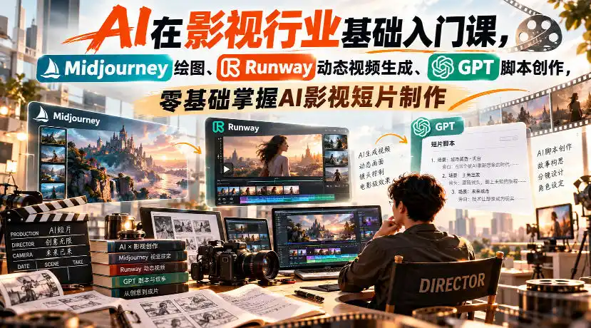 【无水印】AI在影视行业基础入门课，Midjourney绘图、Runway动态视频生成、GPT脚本创作，零基础掌握AI影视短片制作-亿起创业网-副业兼职月入过万-自媒体、引流推广、网赚项目、短视频、技术教程等创业项目资源