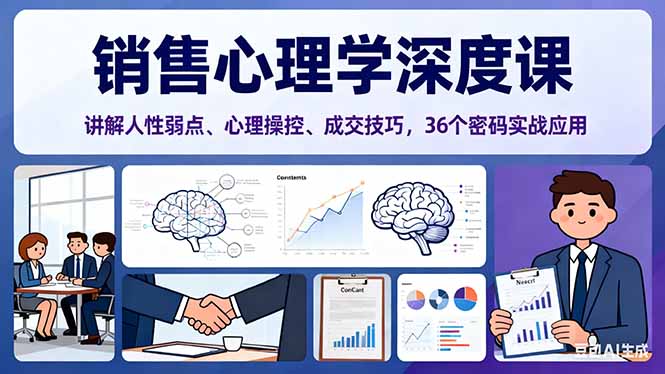 销售心理学深度课，讲解人性弱点、心理操控、成交技巧，36个密码实战应用-亿佰盟网