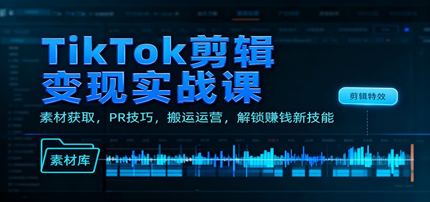 TikTok剪辑变现实战课：素材获取，PR技巧，搬运运营，解锁赚钱新技能-亿佰盟网