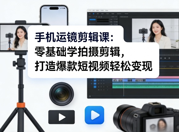 手机运镜剪辑课：零基础学拍摄剪辑，打造爆款短视频轻松变现-亿佰盟网