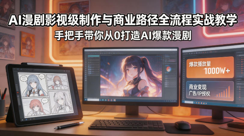 AI漫剧影视级制作与商业路径全流程实战教学，手带你从0打造AI爆款漫剧-亿起创业网-副业兼职月入过万-自媒体、引流推广、网赚项目、短视频、技术教程等创业项目资源
