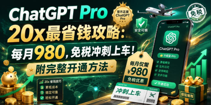 ChatGPT Pro 20x最省钱攻略：每月980，免税冲刺上车！附完整开通方法【文档】-亿起创业网-副业兼职月入过万-自媒体、引流推广、网赚项目、短视频、技术教程等创业项目资源