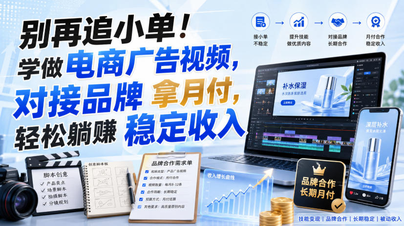 别再追小单！学做电商广告视频，对接品牌拿月付，轻松躺賺稳定收入【原创双语字幕】-亿起创业网-副业兼职月入过万-自媒体、引流推广、网赚项目、短视频、技术教程等创业项目资源