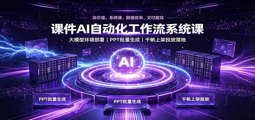 课件AI自动化工作流系统课：大模型环境部署，PPT批量生成，千帆上架投放落地-亿起创业网-副业兼职月入过万-自媒体、引流推广、网赚项目、短视频、技术教程等创业项目资源