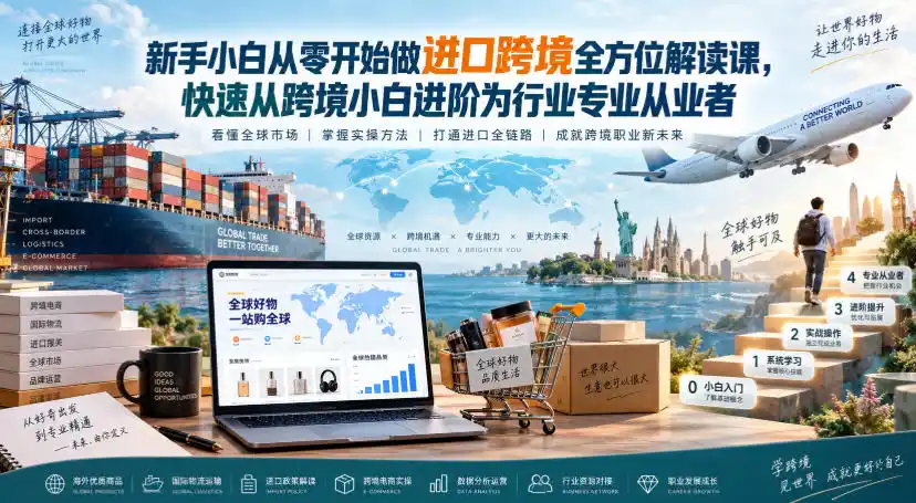 新手小白从零开始做进口跨境全方位解读课，快速从跨境小白进阶为行业专业从业者-亿起创业网-副业兼职月入过万-自媒体、引流推广、网赚项目、短视频、技术教程等创业项目资源