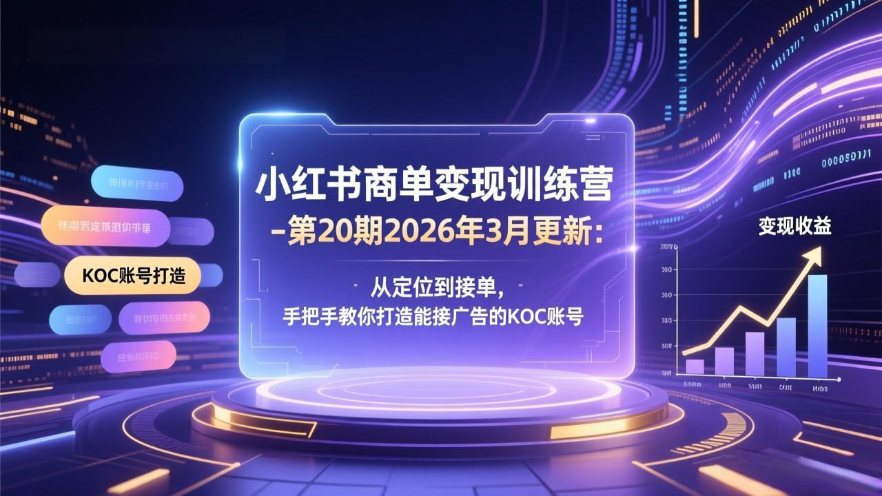 小红书商单变现训练营-第20期26年3月更新：从定位到接单，手把手教你打造能接广告的KOC账号-亿佰盟网