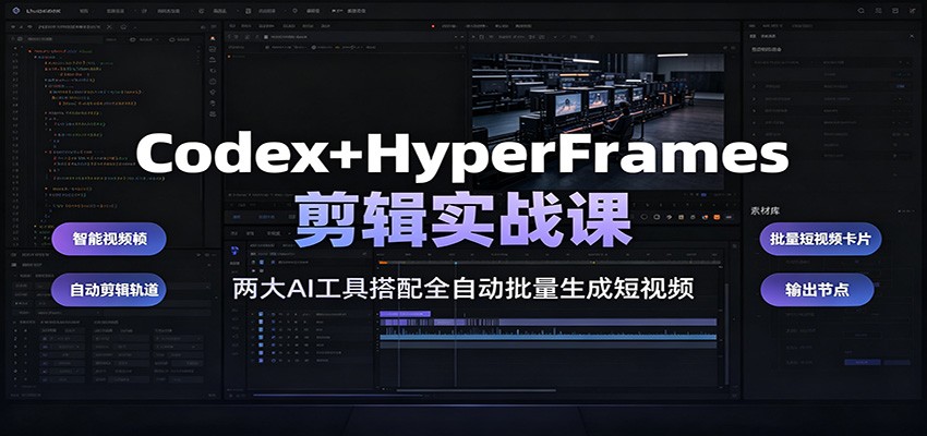 Codex+HyperFrames剪辑实战课：两大AI工具搭配全自动批量生成短视频-亿起创业网-副业兼职月入过万-自媒体、引流推广、网赚项目、短视频、技术教程等创业项目资源