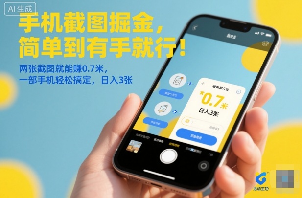 手机截图掘金，简单到有手就行！两张截图就能賺0.7米，一部手机轻松搞定，日入3张【揭秘】-亿佰盟网