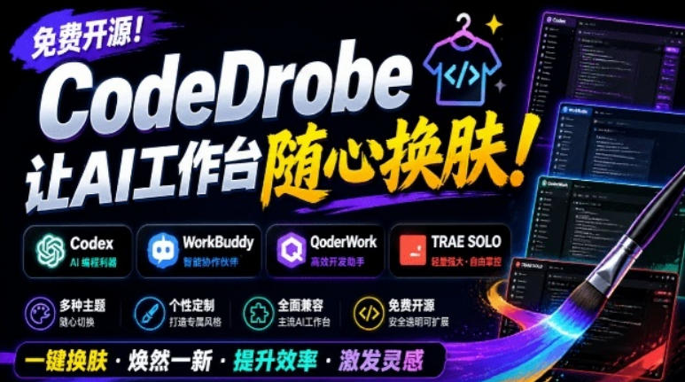 免费开源的CodeDrobe，让AI工作台随心换肤，支持Codex、WorkBuddy等，免费且本地运行！-亿起创业网-副业兼职月入过万-自媒体、引流推广、网赚项目、短视频、技术教程等创业项目资源