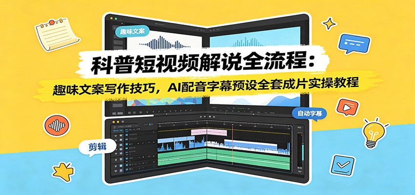 科普短视频解说全流程：趣味文案写作技巧，AI配音字幕预设全套成片实操教程-亿起创业网-副业兼职月入过万-自媒体、引流推广、网赚项目、短视频、技术教程等创业项目资源