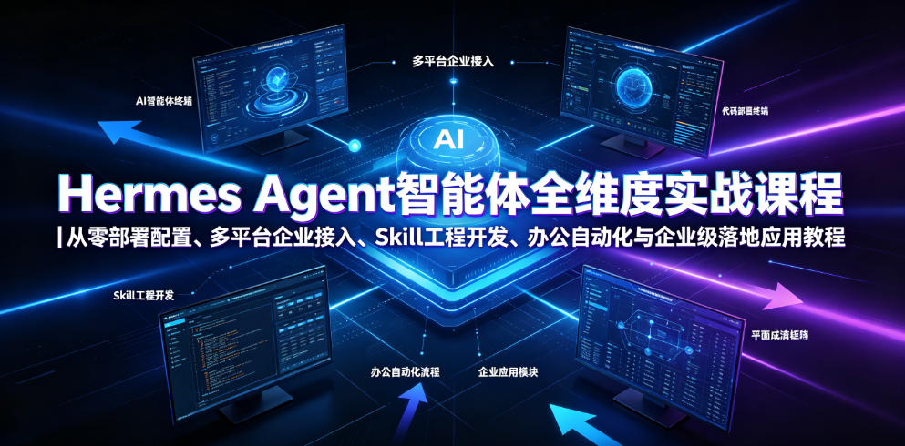 Hermes Agent智能体全维度实战课程｜从零部署配置、多平台企业接入、Skill工程开发、办公自动化与企业级落地应用教程-亿起创业网-副业兼职月入过万-自媒体、引流推广、网赚项目、短视频、技术教程等创业项目资源