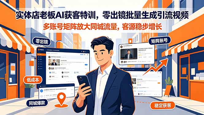 实体店老板AI获客特训，零出镜批量生成引流视频，多账号矩阵放大同城流量，客源稳步增长-亿起创业网-副业兼职月入过万-自媒体、引流推广、网赚项目、短视频、技术教程等创业项目资源