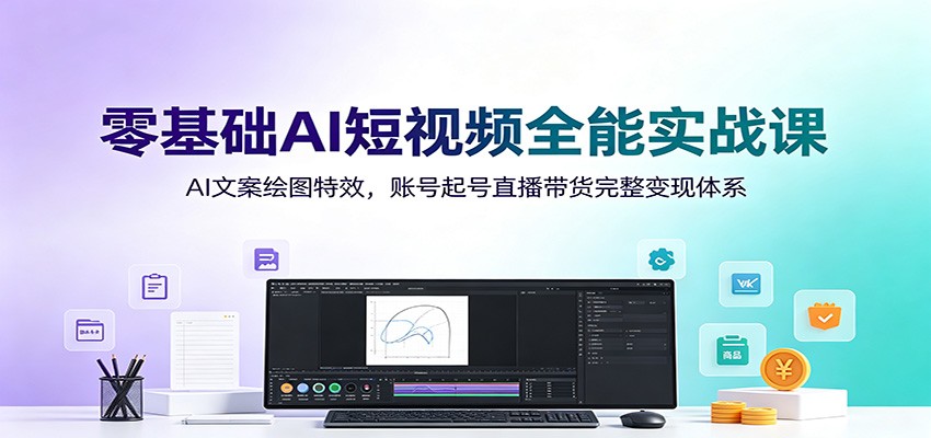 零基础AI短视频全能实战课：AI文案绘图特效，账号起号直播带货完整变现体系-亿起创业网-副业兼职月入过万-自媒体、引流推广、网赚项目、短视频、技术教程等创业项目资源