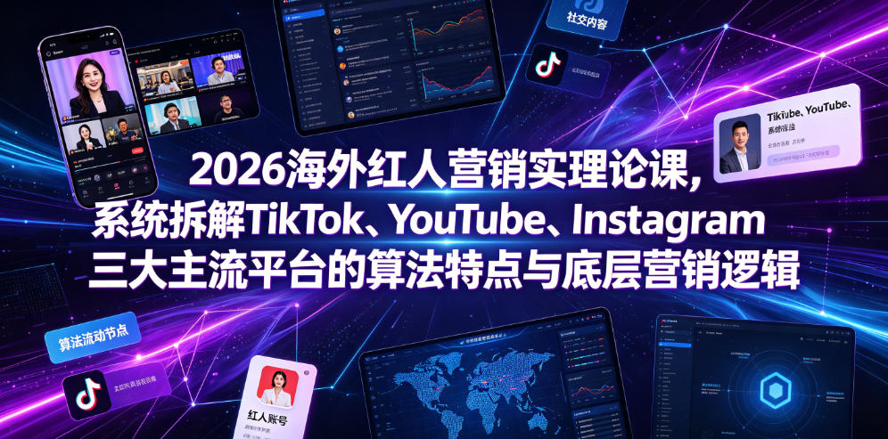 2026海外红人营销实理论课，系统拆解TikTok、YouTube、Instagram三大主流平台的算法特点与底层营销逻辑-亿起创业网-副业兼职月入过万-自媒体、引流推广、网赚项目、短视频、技术教程等创业项目资源