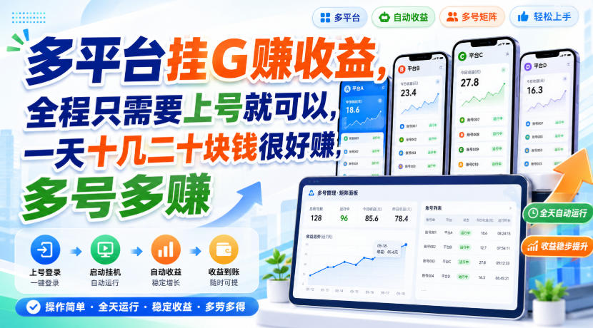 多平台挂G賺收益，全程只需要上号就可以，一天十几二十块钱很好賺，多号多賺【揭秘】-亿起创业网-副业兼职月入过万-自媒体、引流推广、网赚项目、短视频、技术教程等创业项目资源