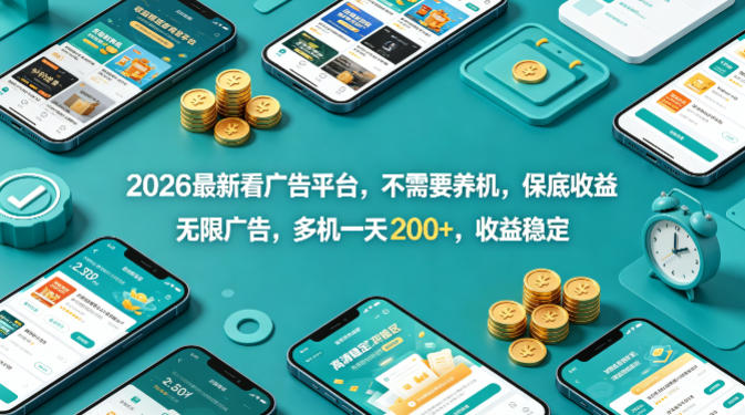 2026最新看广告平台，不需要养机，保底收益，无限广告，多机一天200+，收益稳定【揭秘】-亿起创业网-副业兼职月入过万-自媒体、引流推广、网赚项目、短视频、技术教程等创业项目资源