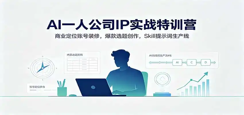 AI一人公司IP实战特训营：商业定位账号装修，爆款选题创作，Skill提示词生产线-亿起创业网-副业兼职月入过万-自媒体、引流推广、网赚项目、短视频、技术教程等创业项目资源