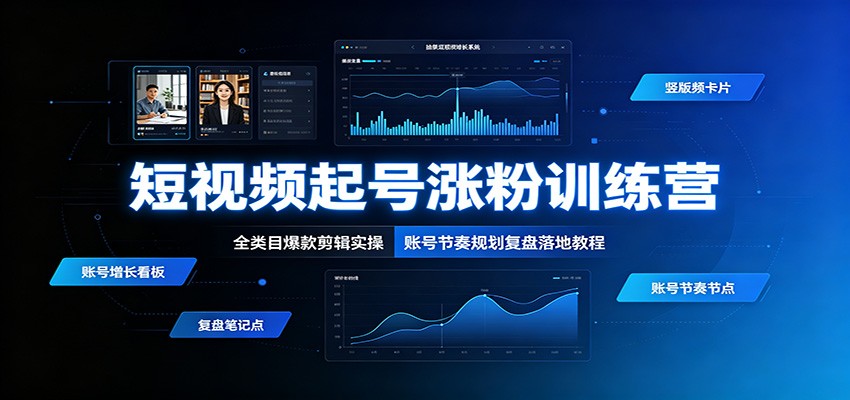 短视频起号涨粉训练营：全类目爆款剪辑实操，账号节奏规划复盘落地教程-亿起创业网-副业兼职月入过万-自媒体、引流推广、网赚项目、短视频、技术教程等创业项目资源
