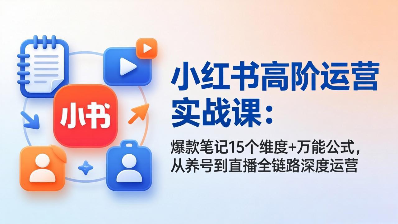 小红书高阶运营实战课：爆款笔记15个维度+万能公式，从养号到直播全链路深度运营-亿起创业网-副业兼职月入过万