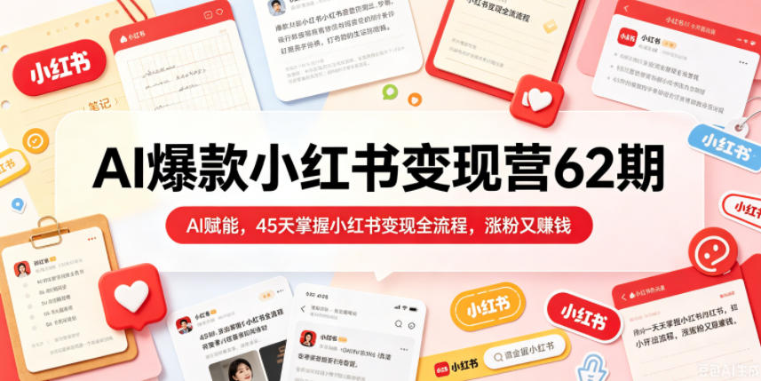 AI爆款小红书变现营62期2026年5月，AI赋能，45天掌握小红书变现全流程，涨粉又賺钱-亿起创业网-副业兼职月入过万-自媒体、引流推广、网赚项目、短视频、技术教程等创业项目资源