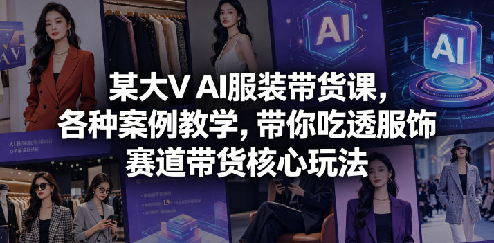 某大V AI服装带货课，各种案例教学，带你吃透服饰赛道带货核心玩法-亿起创业网-副业兼职月入过万-自媒体、引流推广、网赚项目、短视频、技术教程等创业项目资源