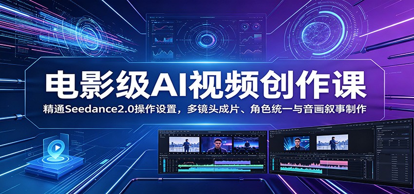 电影级AI视频创作课：精通Seedance2.0操作设置，多镜头成片、角色统一与音画叙事制作-亿起创业网-副业兼职月入过万-自媒体、引流推广、网赚项目、短视频、技术教程等创业项目资源