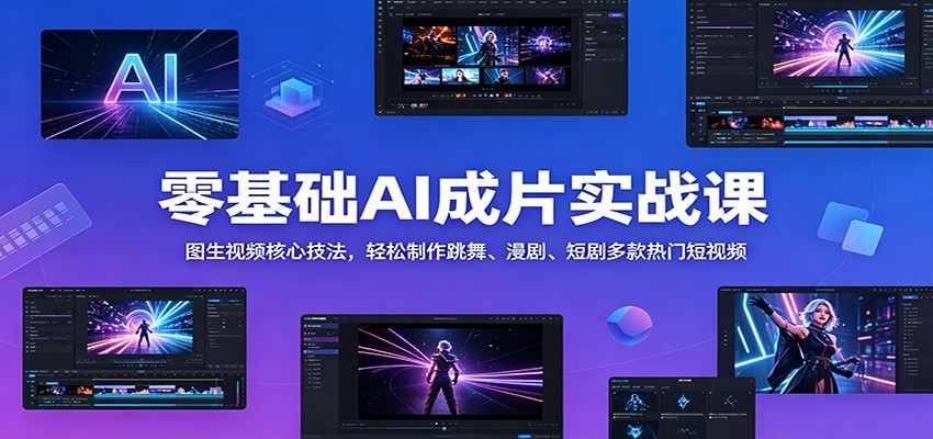 零基础AI成片实战课：图生视频核心技法，轻松制作跳舞、漫剧、短剧多款热门短视频-亿起创业网-副业兼职月入过万-自媒体、引流推广、网赚项目、短视频、技术教程等创业项目资源