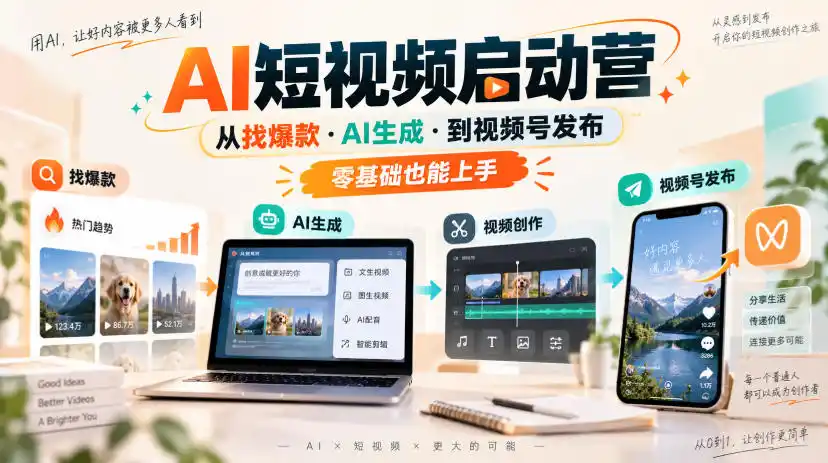 AI短视频启动营，从找爆款·AI生成·到视频号发布，零基础也能上手-亿起创业网-副业兼职月入过万-自媒体、引流推广、网赚项目、短视频、技术教程等创业项目资源