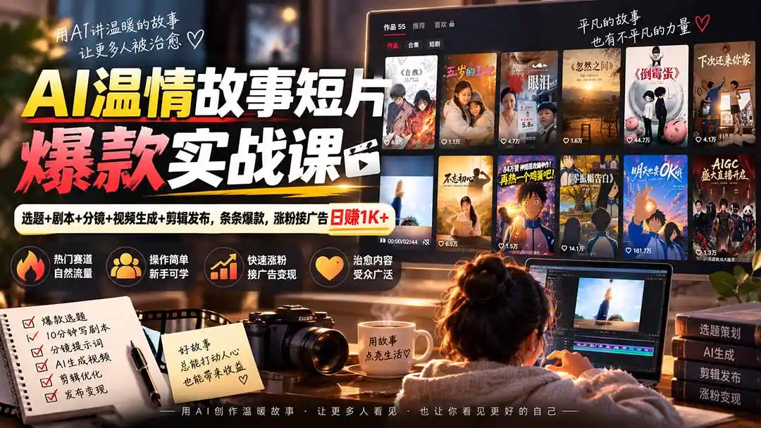 AI温情故事短片爆款实战课-更新｜选题+剧本+分镜+视频生成+剪辑发布，条条爆款，涨粉接广告日赚1K+-亿起创业网-副业兼职月入过万-自媒体、引流推广、网赚项目、短视频、技术教程等创业项目资源