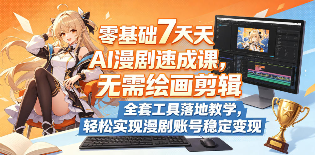 零基础7天AI漫剧速成课，无需绘画剪辑，全套工具落地教学，轻松实现漫剧账号稳定变现-亿起创业网-副业兼职月入过万-自媒体、引流推广、网赚项目、短视频、技术教程等创业项目资源
