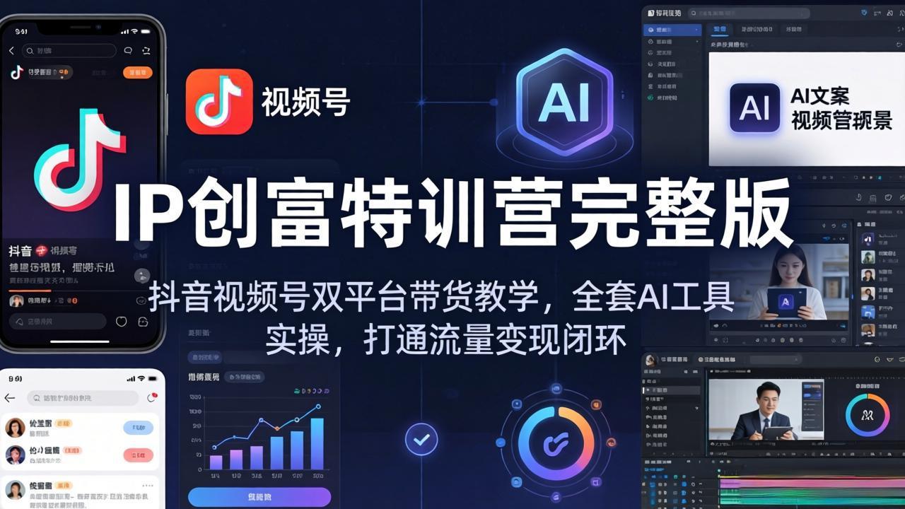IP创富特训营完整版：抖音视频号双平台带货教学，全套AI工具实操，打通流量变现闭环-亿起创业网-副业兼职月入过万-自媒体、引流推广、网赚项目、短视频、技术教程等创业项目资源