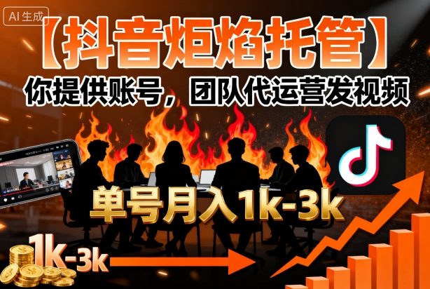 【抖音炬焰托管】你提供账号，团队代运营发视频，单号月入1k+【揭秘】-亿佰盟网