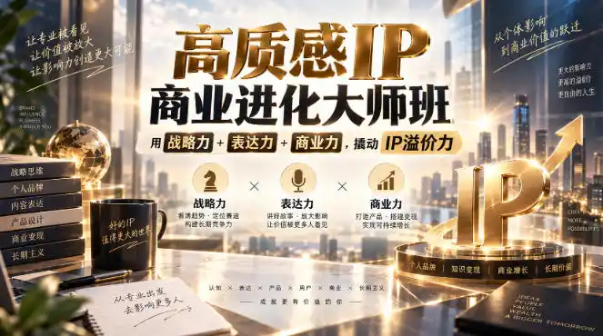 高质感IP商业进化大师班，用战略力+表达力+商业力，撬动IP溢价力-亿起创业网-副业兼职月入过万-自媒体、引流推广、网赚项目、短视频、技术教程等创业项目资源