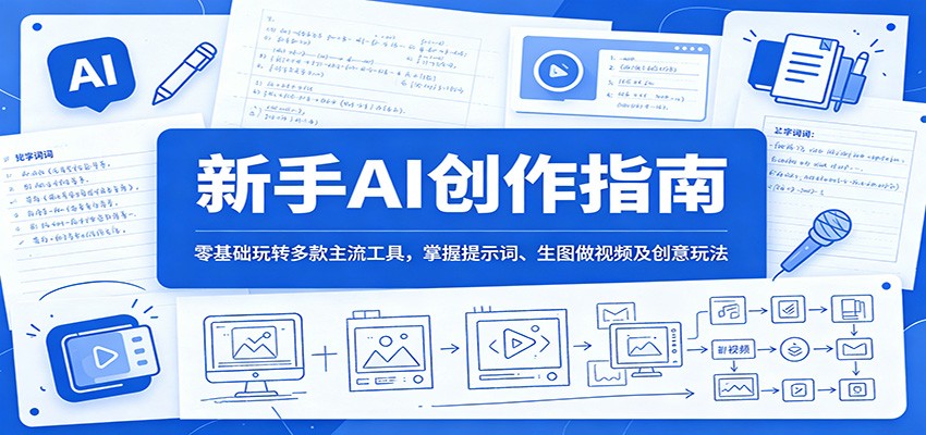 新手AI创作指南：零基础玩转多款主流工具，掌握提示词、生图做视频及创意玩法-亿起创业网-副业兼职月入过万-自媒体、引流推广、网赚项目、短视频、技术教程等创业项目资源