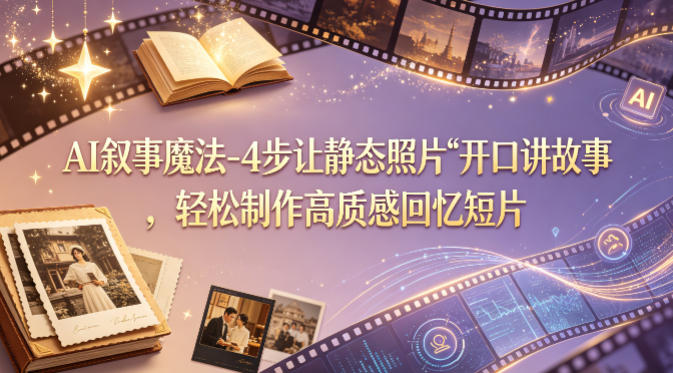 AI叙事魔法-4步让静态照片“开口讲故事”，轻松制作高质感回忆短片-亿起创业网-副业兼职月入过万-自媒体、引流推广、网赚项目、短视频、技术教程等创业项目资源