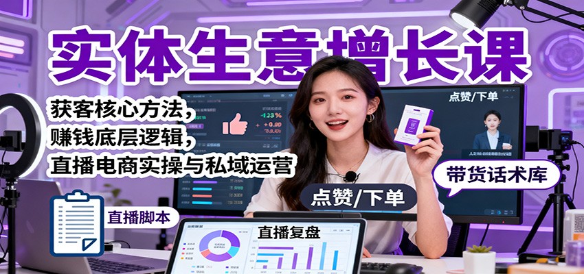 实体生意增长课：获客核心方法，赚钱底层逻辑，直播电商实操与私域运营-亿佰盟网