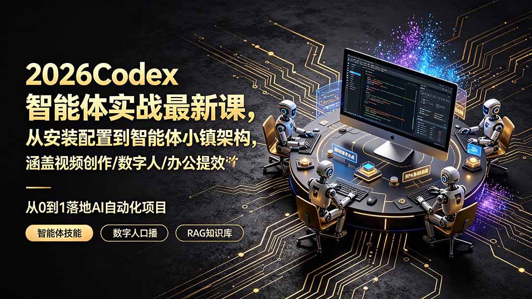 2026Codex智能体实战最新课，从安装配置到智能体小镇架构，涵盖视频创作/数字人/办公提效全技能-亿起创业网-副业兼职月入过万-自媒体、引流推广、网赚项目、短视频、技术教程等创业项目资源