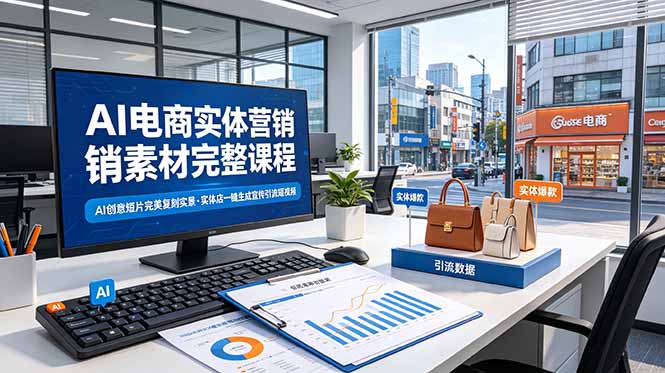 AI电商实体营销素材完整课程，AI创意短片完美复刻实景，实体店一键生成宣传引流短视频-亿起创业网-副业兼职月入过万-自媒体、引流推广、网赚项目、短视频、技术教程等创业项目资源