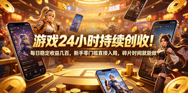 游戏24小时持续创收！每日稳定收益几百，新手零门槛直接入局，碎片时间就能做【揭秘】-亿起创业网-副业兼职月入过万-自媒体、引流推广、网赚项目、短视频、技术教程等创业项目资源