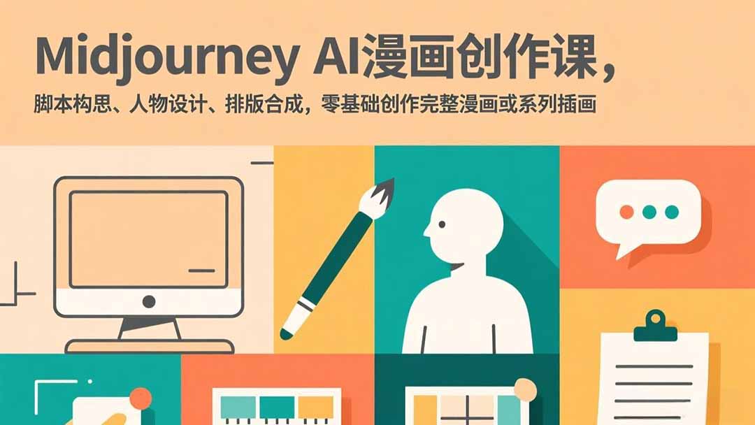 Midjourney AI漫画创作课，脚本构思、人物设计、排版合成，零基础创作完整漫画或系列插画-亿佰盟网