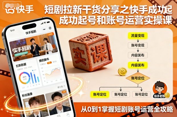 短剧拉新干货分享之快手成功起号和账号运营实操课-亿佰盟网