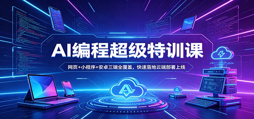 AI编程超级特训课：网页+小程序+安卓三端全覆盖，快速落地云端部署上线-亿起创业网-副业兼职月入过万-自媒体、引流推广、网赚项目、短视频、技术教程等创业项目资源