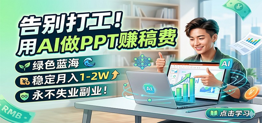 告别打工！用AI做PPT赚稿费，绿色蓝海，稳定月入1-2W，永不失业副业！-亿起创业网-副业兼职月入过万-自媒体、引流推广、网赚项目、短视频、技术教程等创业项目资源
