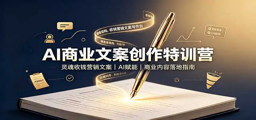 AI商业文案创作特训营：灵魂收钱营销文案，AI赋能，商业内容落地指南-亿起创业网-副业兼职月入过万-自媒体、引流推广、网赚项目、短视频、技术教程等创业项目资源