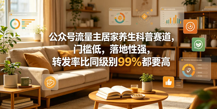 公众号流量主居家养生科普赛道，门槛低，落地性强，转发率比同级别99％都要高-亿起创业网-副业兼职月入过万-自媒体、引流推广、网赚项目、短视频、技术教程等创业项目资源