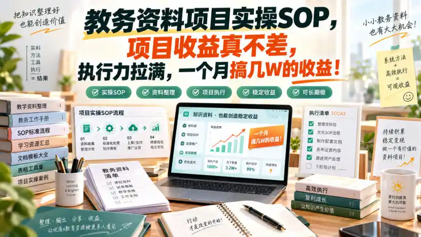 教务资料项目实操SOP，项目收益真不差，执行力拉满，一个月搞几W的收益-亿起创业网-副业兼职月入过万-自媒体、引流推广、网赚项目、短视频、技术教程等创业项目资源
